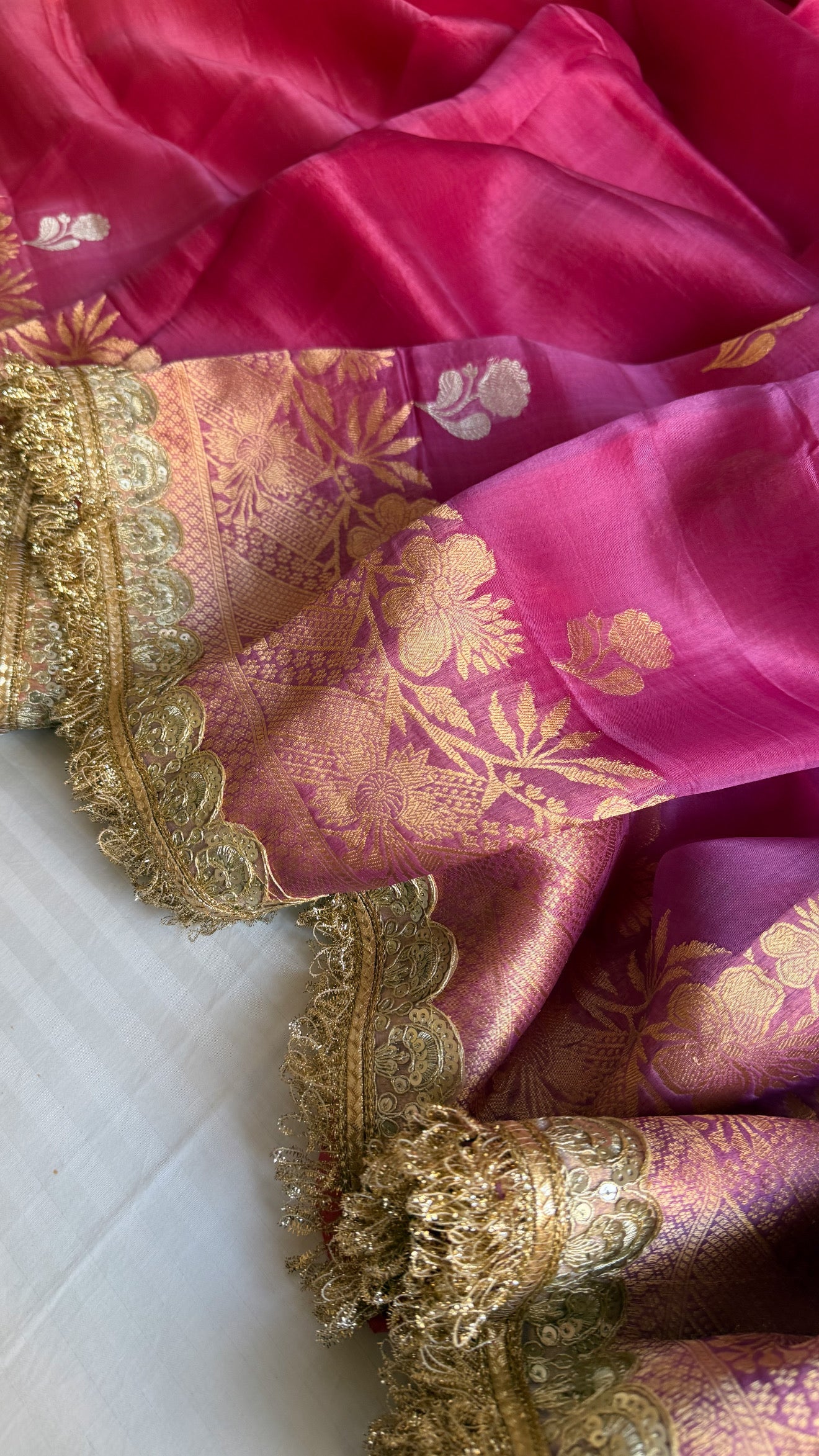 4D rang birangi shaded multicoloured Kora silk Banarasi saree